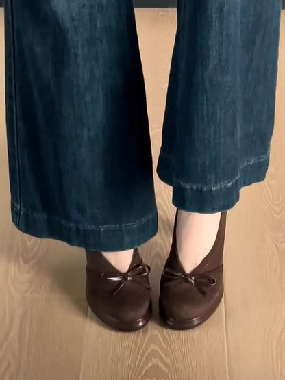 Retro Bow Platform High Heels – Chunky Heel Pumps for Elegant Women