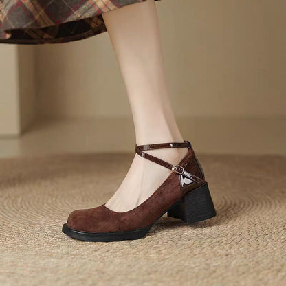 Vintage Suede T-Strap Flats – Brown Retro Mary Jane Shoes for Women