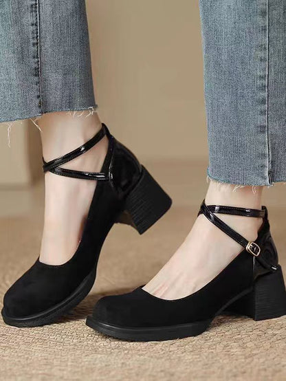 Vintage Suede T-Strap Flats – Brown Retro Mary Jane Shoes for Women