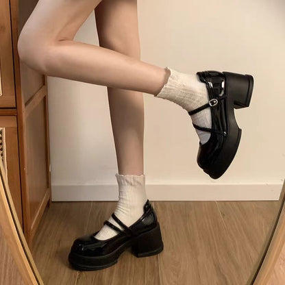 Retro Mary Jane Chunky Heel Shoes – Black Double Strap Pumps for Women