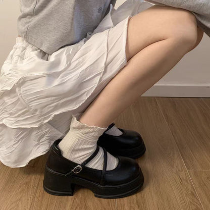 Retro Mary Jane Chunky Heel Shoes – Black Double Strap Pumps for Women