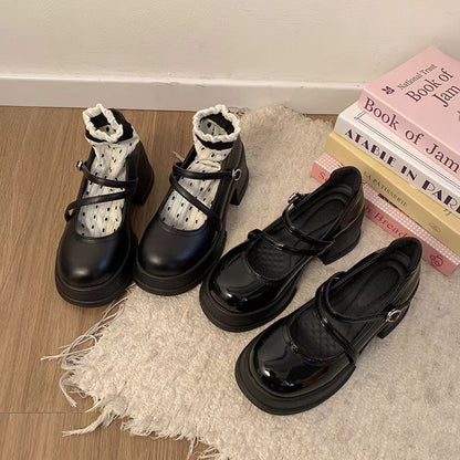 Retro Mary Jane Chunky Heel Shoes – Black Double Strap Pumps for Women