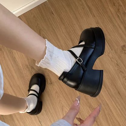 Retro Mary Jane Chunky Heel Shoes – Black Double Strap Pumps for Women