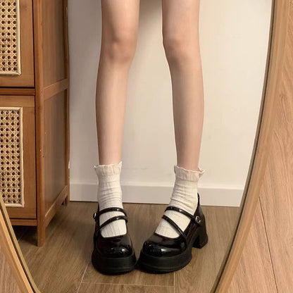 Retro Mary Jane Chunky Heel Shoes – Black Double Strap Pumps for Women