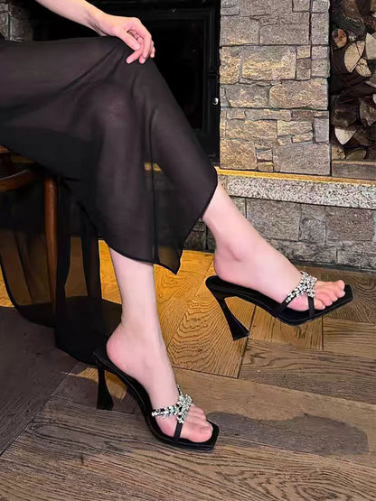English: Rhinestone Strap High Heel Sandals