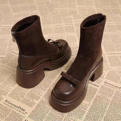 Chic Ankle Boots with Bow Detail and Platform Heel