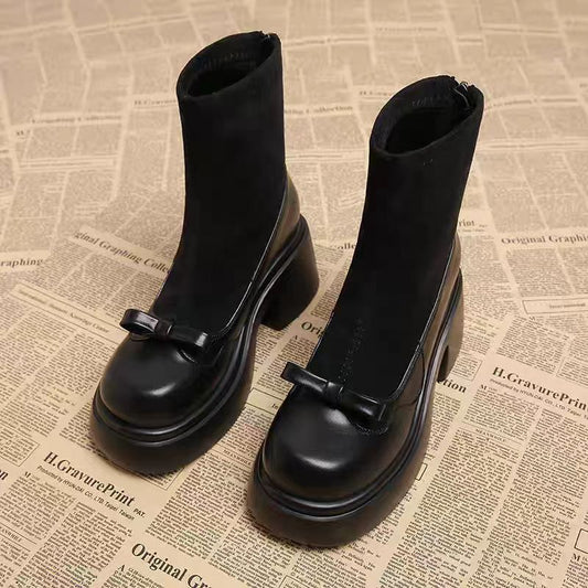 Chic Ankle Boots with Bow Detail and Platform Heel
