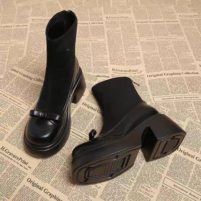 Chic Ankle Boots with Bow Detail and Platform Heel