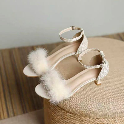 Elegant Fluffy Strap Sandals – Women’s Open Toe Summer Heels