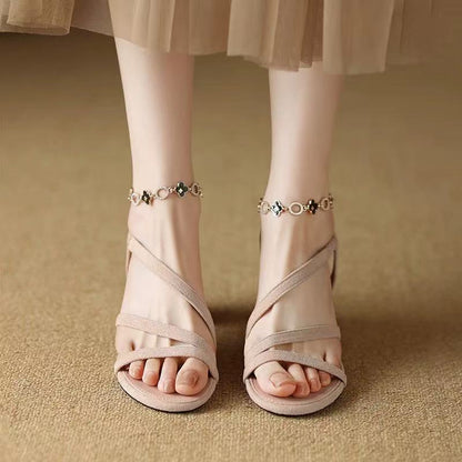 Stylish Cross Strap Open Toe Sandals – Elegant Women’s Heels