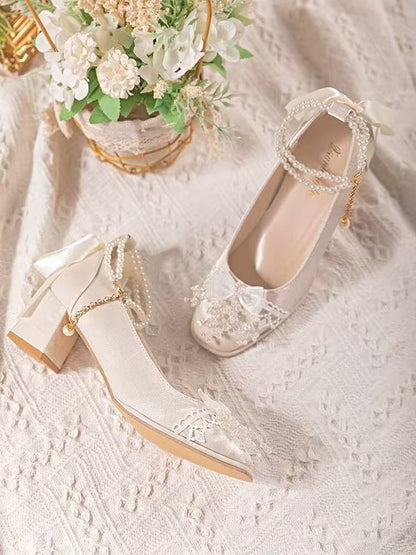 Pearl Ankle Strap Bridal Shoes – Elegant Block Heel Wedding Pumps