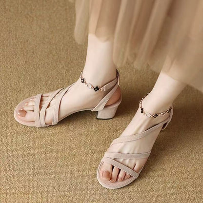 Stylish Cross Strap Open Toe Sandals – Elegant Women’s Heels