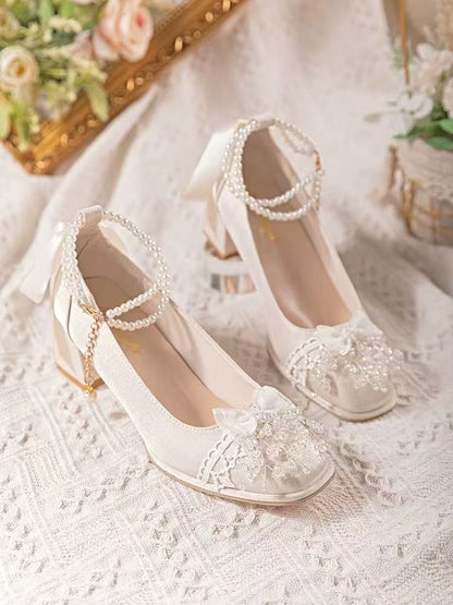 Pearl Ankle Strap Bridal Shoes – Elegant Block Heel Wedding Pumps
