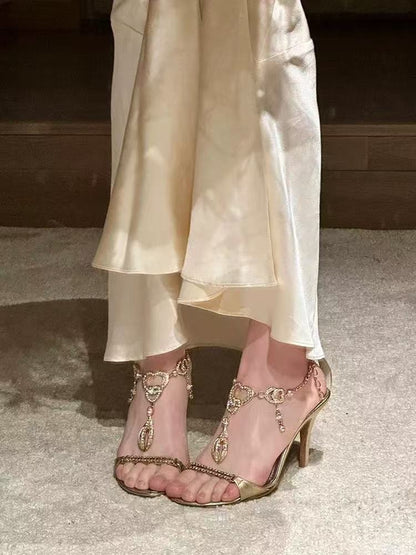 Elegant High Heel Sandals with Decorative Chains