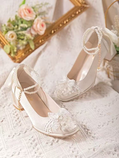 Pearl Ankle Strap Bridal Shoes – Elegant Block Heel Wedding Pumps